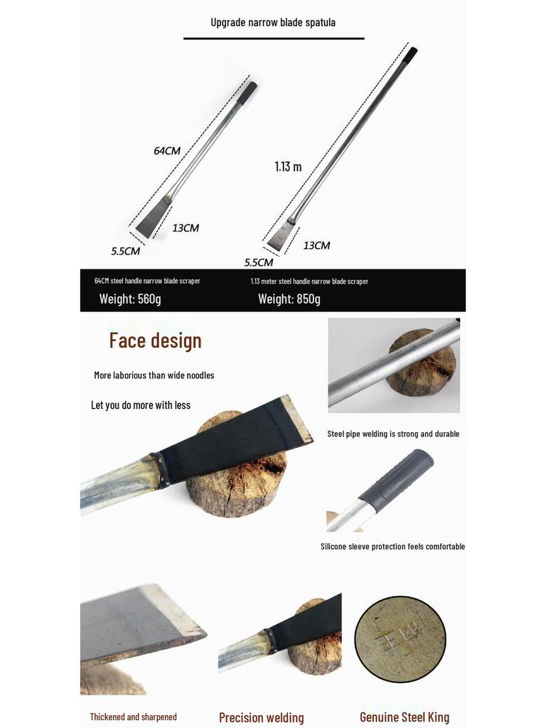Kompakte Manganstahlschaufel: Schmale Klinge, Verlängerter Holzgriff, Scharfer Flachkopf – Ideal für Eis, Schnee, Zement und Wandreinigung.