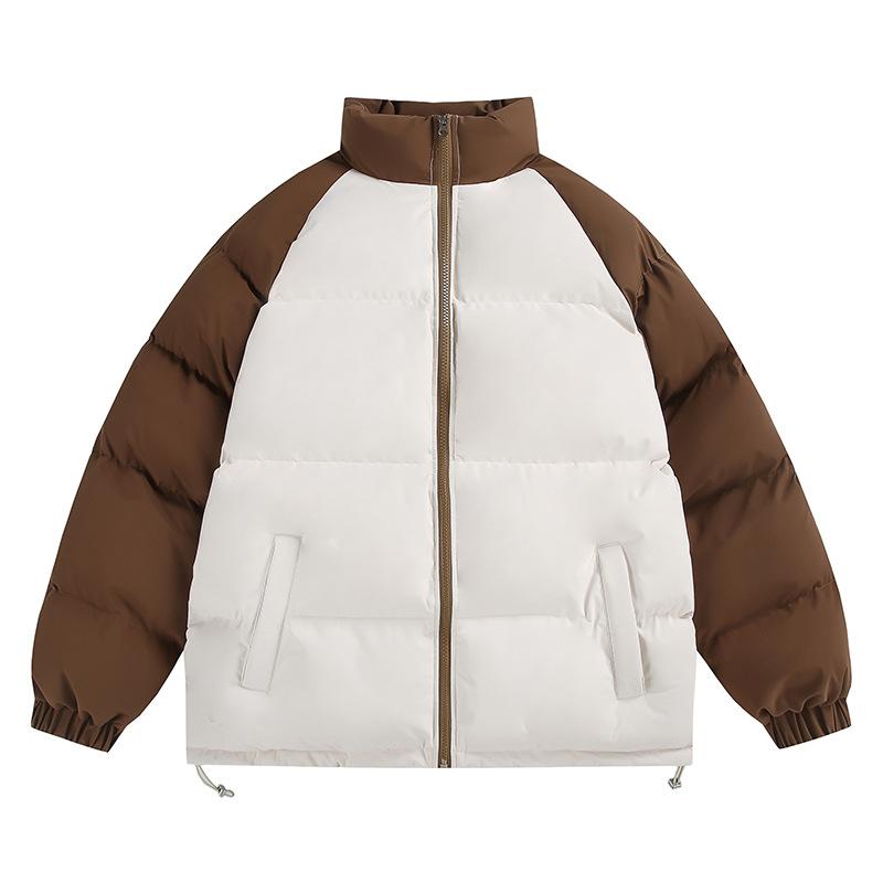 Stand-up collar cotton-padded jacket, winter couple cotton-padded jacket, thickened warm bread clothes, men's casual color-matching 