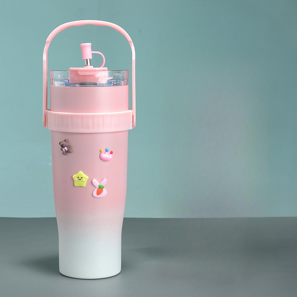 

1pc 1200ML Stainless Steel Vacuum Insulated Water Bottle with Handle and Straw for Summer Winter 40oz