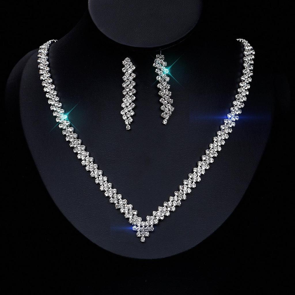 Funkelndes Strass- & Zirkon-Braut-Halsketten- und Ohrring-Set - Elegante Hochzeitsaccessoires