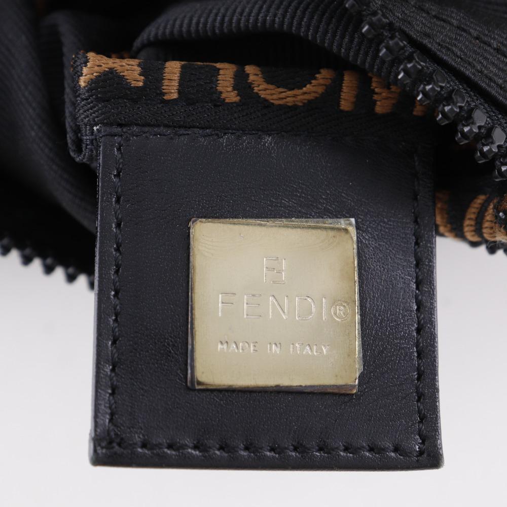 Fendi Logo Handbag One Handle Black Nylon Canvas Women Used