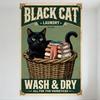 Vintage Black Cat Laundry Metal Tin Sign 1927 WASH & DRY Wall Decor for Home Bar Cafe Man Cave, Retro 1920s-30s Style with Cat &