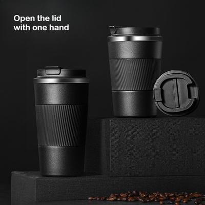 304 Stainless Steel Thermal Mug, Fashionable Car Coffee Cup with Silicone Sleeve, Flip-top Coffee Cup