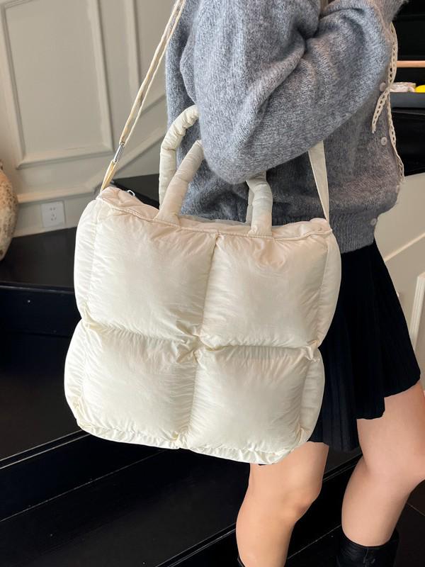 Lightweight, Fashionable Candy-Colored Down Jacket with Quilted Shoulder and Puff Crossbody Bag, Large Capacity, Solid Color