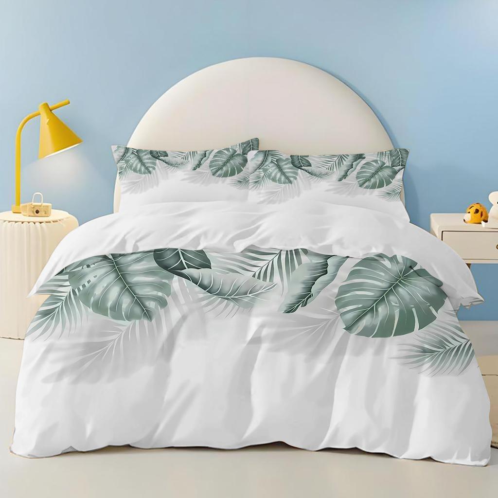 Comforter Green Plants Flamingos Anime Bedding Set Polyester Suitable For Children And Adults 3-Piece Set