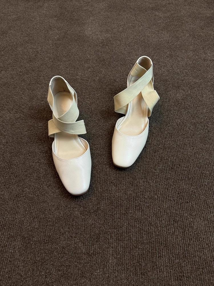 

Square head niche comfortable thick heel Mary Jane shoes women s 2025 spring and autumn new fashion versatile cross belt hollow single shoes 35 білий