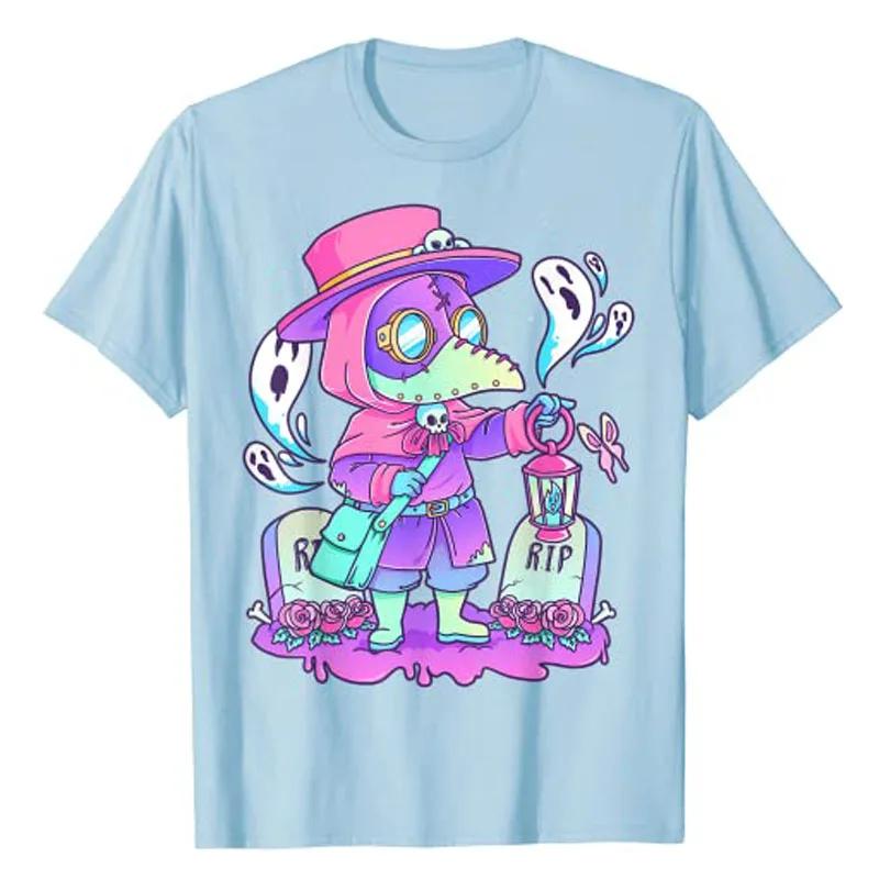 

Пастельный гот Милый жуткий Чумной доктор Каваий Менхера Викканская футболка Аниме эстетическая одежда Харадзюку Готический стиль Гранж футболка Топ 4XL небесно-голубой