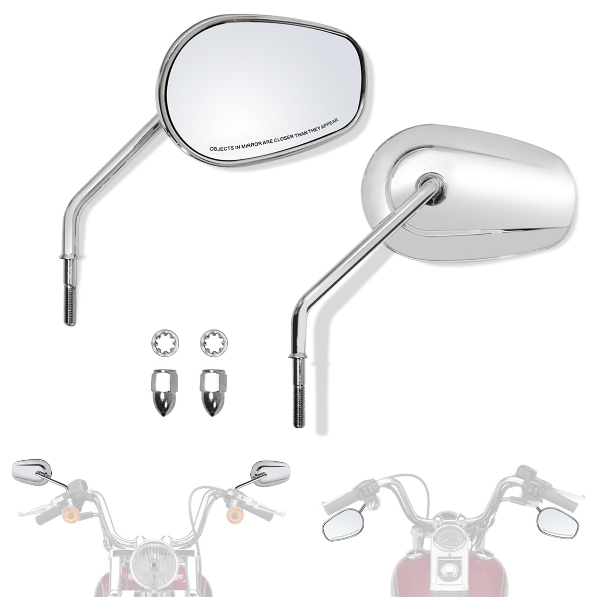 

FOVPLUE Screw-in Chrome Rearview Mirror, Motorcycle Mirror Adjustable, Fits Harley-Davidson Road King FLHT FLHR FLHTC Classic, Fits Most 8mm Thread Ha