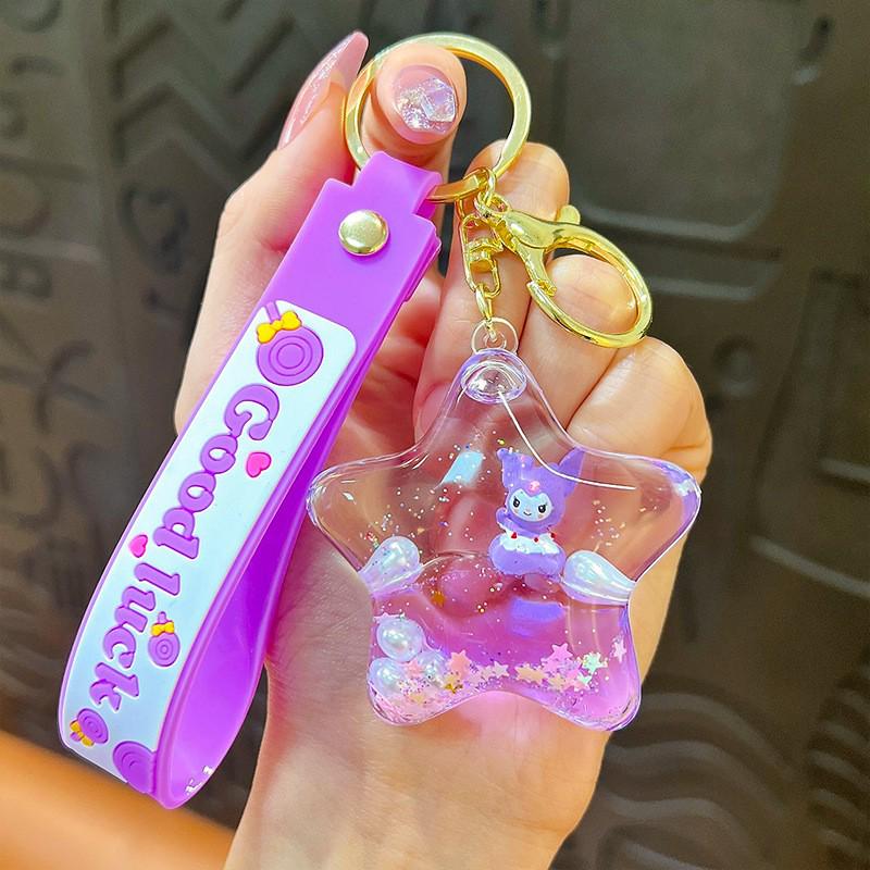 Exquisite Quicksand Panda Keychain: Cartoon Oil-Filled Doll Bag Pendant and Car Accessory