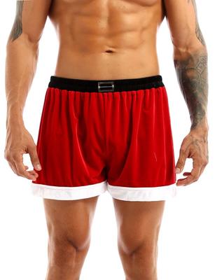 Men's Velour Christmas Santa Costume Holiday Cosplay Trunks Boxer Shorts