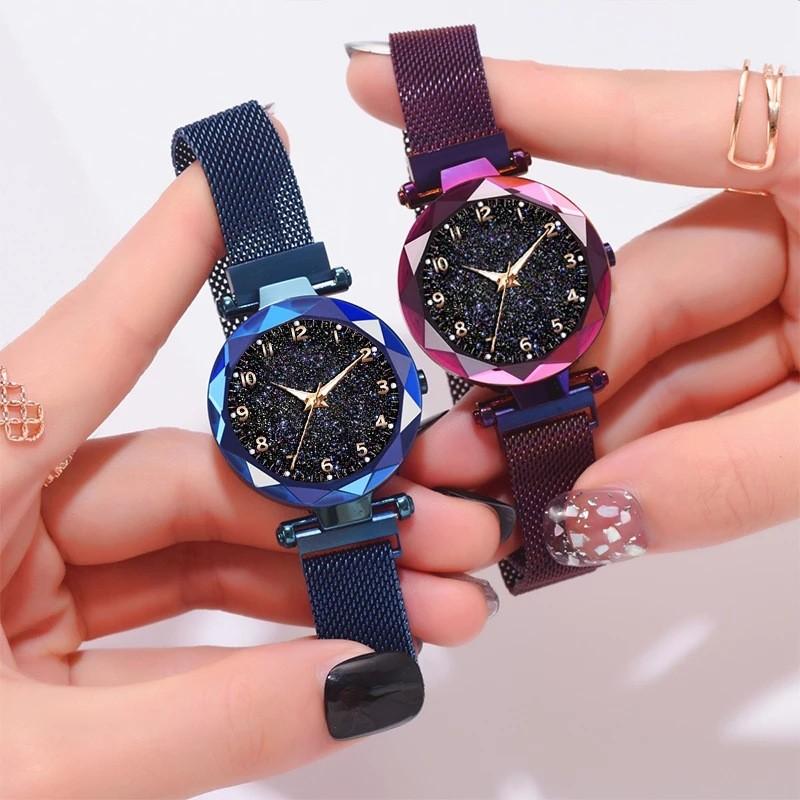 Montre à Quartz Lumineuse Numérique Ciel Étoilé à Bracelet Magnétique Pour Étudiants