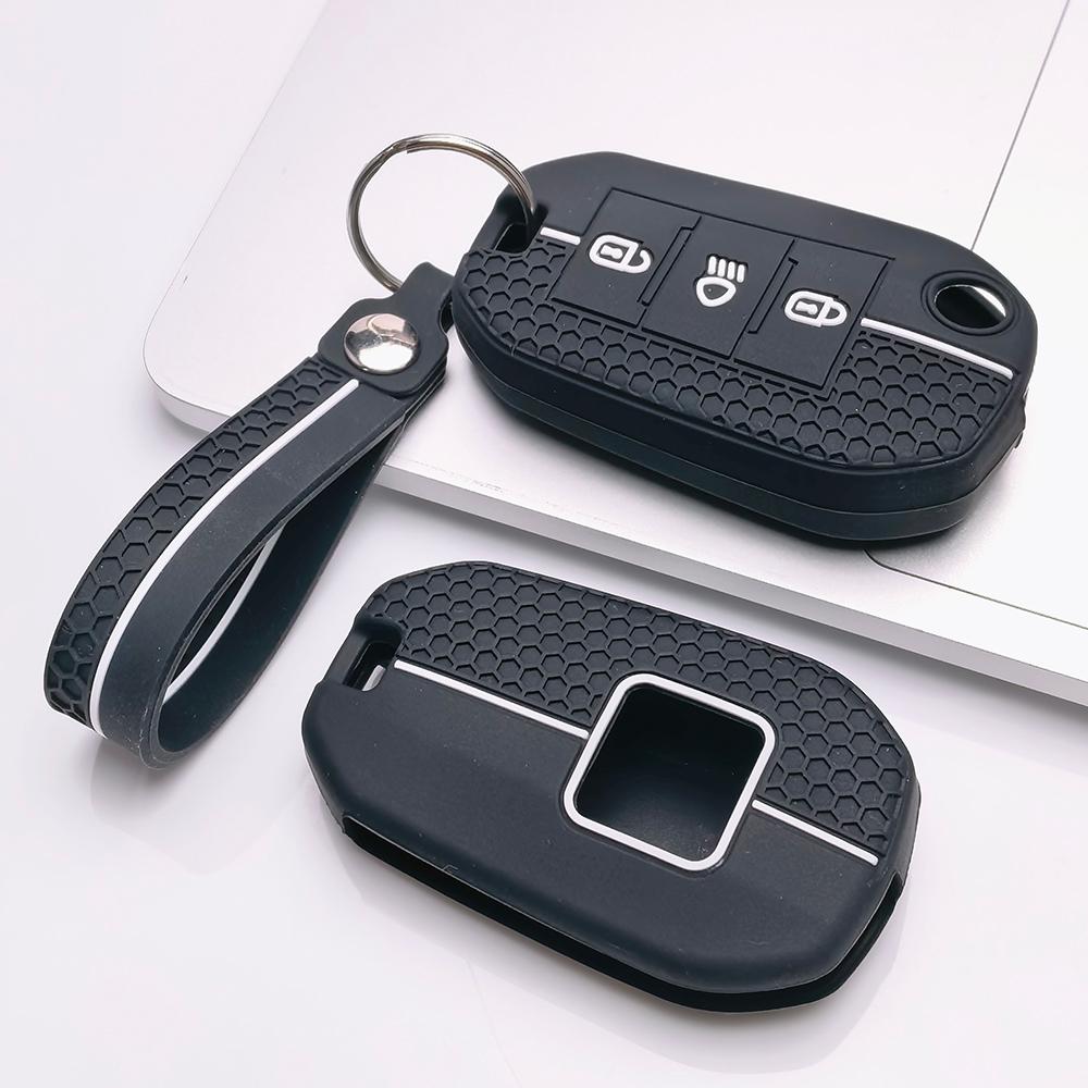 Nyckelfodral för Peugeot 3008 5008 208 301 308 C1 C2 C3 med Nyckelring Repskyddad Yta Stötsäker Konstruktion Mjukt Grepp