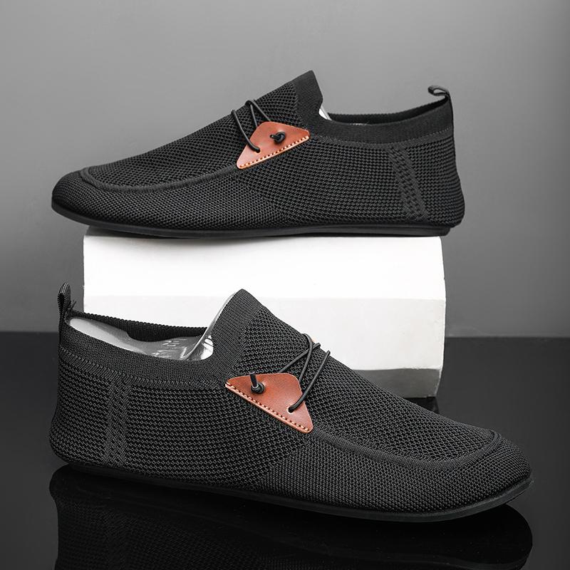 YRZL Casual Men's Shoes Summer Solid Color Mesh Breathable Flats Male Comfortable Lightweight Shoes Man Slip on Loafers for Men