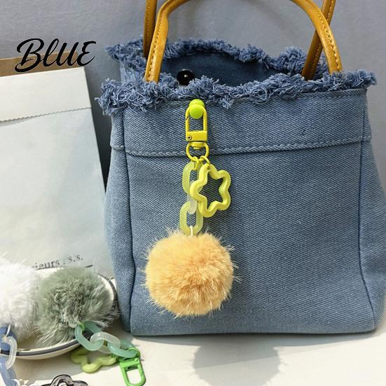 Multi Purpose Hanging Accessory Plush Ball Keychain Fluffy Pompom Pendant with Hollow Star Backpack Women Bag Ornament Purse Decorative Accessories,
