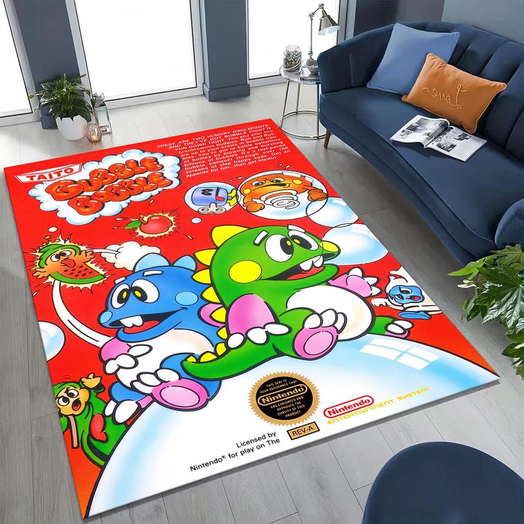 3D Retro Game Bubble Bobble Cartoon Gamer Rug for Bedroom Living Room Sofa Home Doormat Decor, Large Kid Play Non-slip Floor Mat