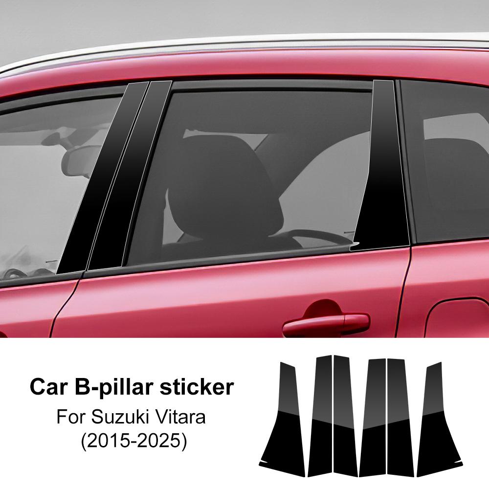 Car Window B C Pillar Stickers for Suzuki Vitara MK4 2015 2016 2017 2018 2019-2025 Door Column Post Trim Cover Glossy Black PC