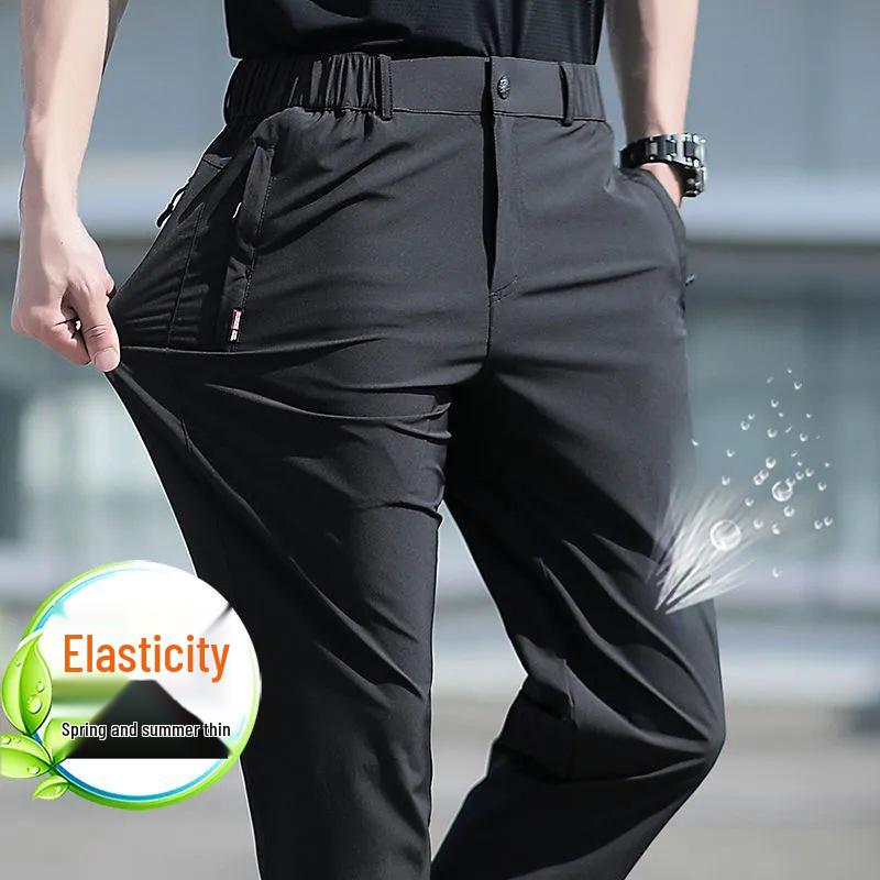 Men's Ice Silk Quick-Dry Summer Pants - Lightweight, Loose, Stretchy, Breathable Casual Trousers with Straight Leg, Plus Size Options Available.