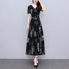 Spring/Summer 2024 V-Neck Floral Black Midi Dress - Plus Size Women's High-End Collection