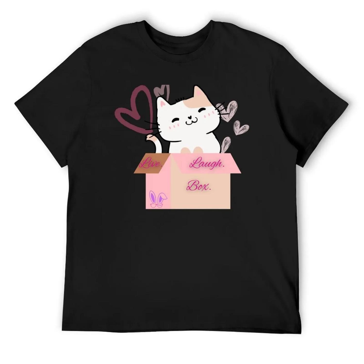 Live laugh box T-Shirt Man t-shirt summer top plus size clothes cotton graphic tees black t shirts for men S