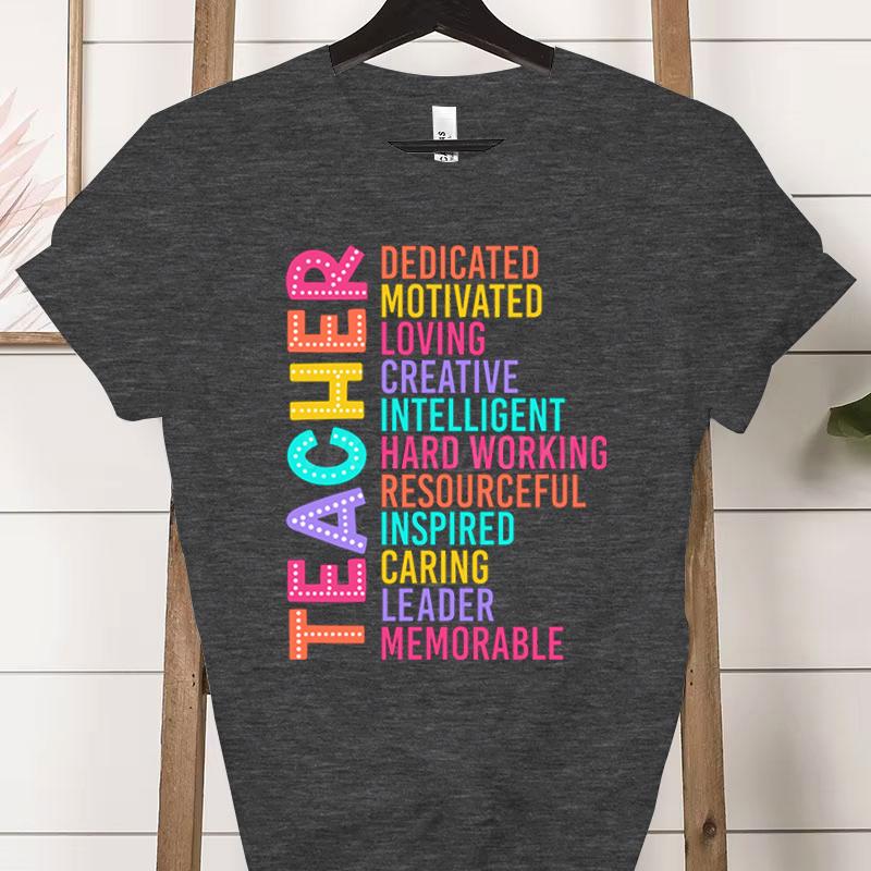 Colorful Teacher Acronym TShirt Teacher Life Print Classic Tops Motivational Tee for Educators Teachers Unisexs Womens Clothing