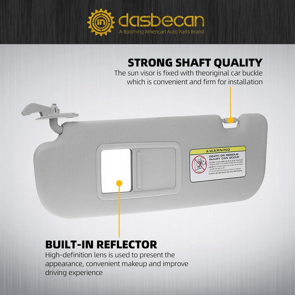 Dasbecan Gray Left Driver Side Sun Visor Compatible With Hyundai Elantra 2011 2012 2013 2014 2015 Replaces# 852103X000TX