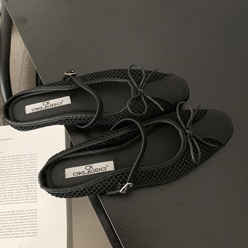 Fashion Female Slip On Footwear Ladies Flats Mary Janes Shoes Mesh Breathable Fashion Butterfly-Knot Women Flats Shoes Slides Mules
