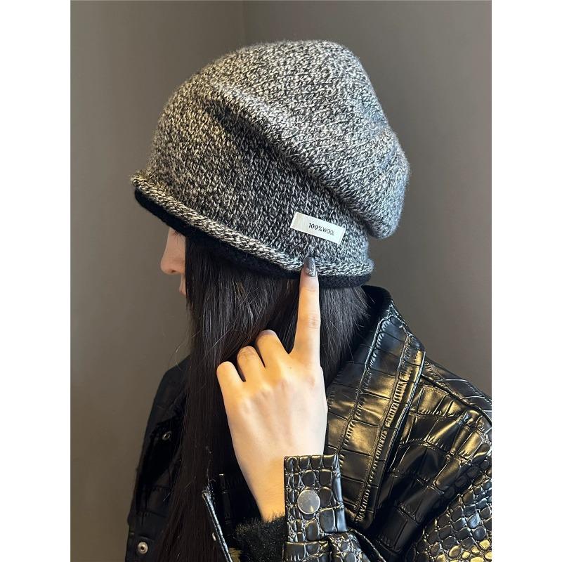 Loose Pure Wool Pile Hat with A Cool Double Sided Look High Elasticity Knitted Cold Hat for Men and Women In Winter