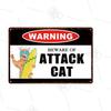 Pet Shop Warning Sign Beware of The Attack Cat Metal Sign Animals Tin Plate Pet Shop Wall Sticker Decoration Vintage Home Decor