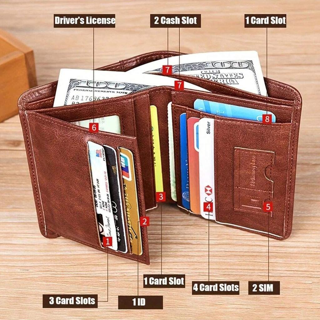 1pc Men's Leather Wallet, Minimalist Vertical Short Business 3 Fold Credit Card Holder