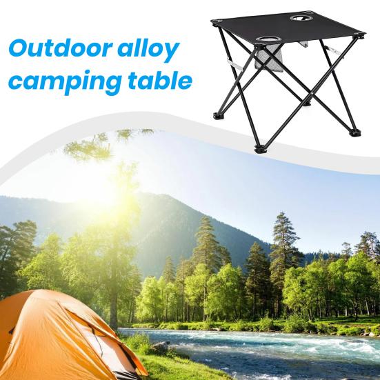 Folding Camping Cloth Table with 2 Cup Holders Carrying Bag Heavy Duty Waterproof Oxford Fabric Outdoor Picnic Beach Hiking Collapsible Table