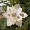 Realistic Glitter Christmas Poinsettia Velvet Christmas Tree Ornaments  Christmas Party