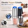 Gravity Electric Pepper Grinder with Blue LED Light Stainless Steel Automatic Mill for Salt and Black Pepper