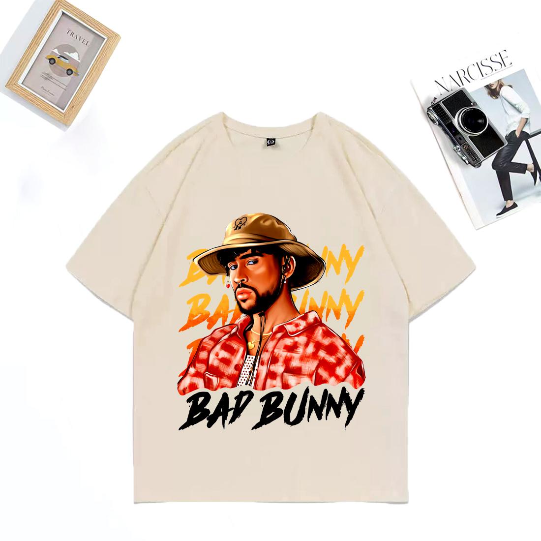 

Горячая Распродажа Футболка с Графикой Bad Bunny Мужская Женская Летняя Винтажная Высококачественная Футболка Хлопок Унисекс Короткий Рукав Хип-Хоп Футболки 3XL