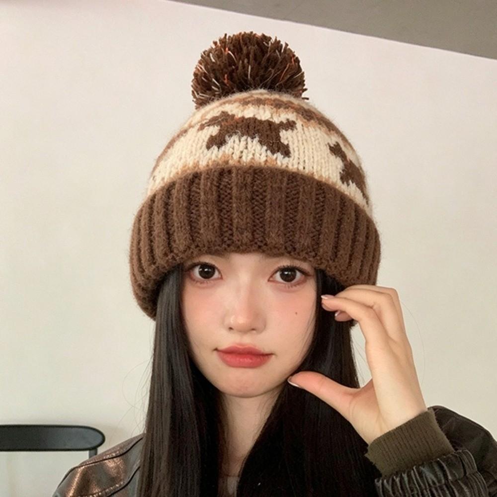 55cm To 62cm Knitted Beanie Hat Pom Pom Fall Winter Beanie Hat Fair Isle Beanie Outdoor Activity