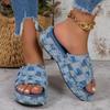 Fashion New Women's Denim Platform Slides Fashion Slip-On Wedges High Heels Summer Sandals Women Casual Leisure Comfy Woman Shoes