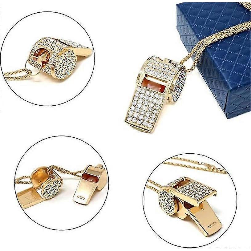 Gold Plated Rhinestone Whistle Long Sweater Chain Necklace For Women Jewelry Gifts