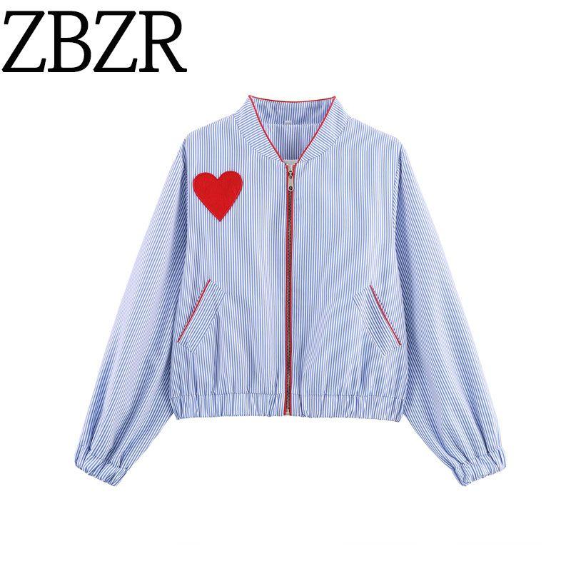 Za Autumn New Women clothes 2025 Western Style Fashion Stripe Love Stickers Cloth Decoration Zip-up Pocket Jacket
