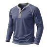 Men's Henley Long Sleeve T Shirt Raglan Color Contrast Stitching Button Placket Solid Casual Pullover Tops Spring Autumn Daily Tees