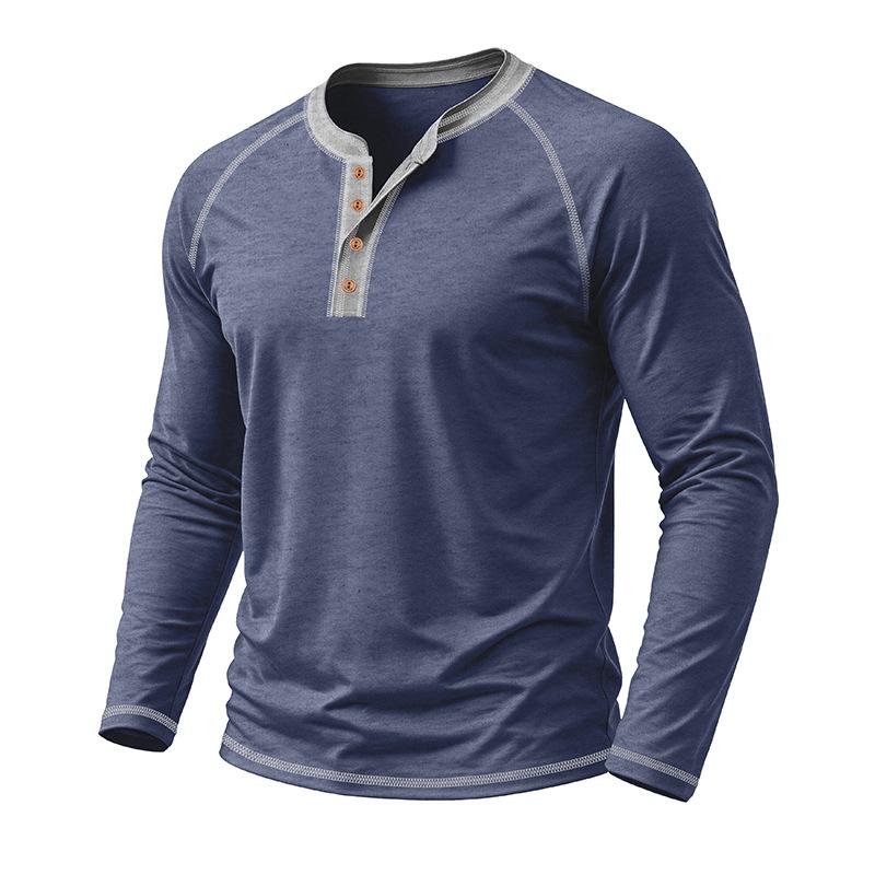 Men's Henley Long Sleeve T Shirt Raglan Color Contrast Stitching Button Placket Solid Casual Pullover Tops Spring Autumn Daily Tees