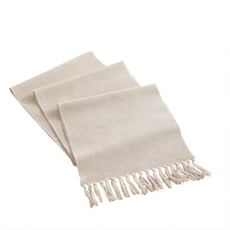 Simple Table Runner Solid Color Handmade Tassled Cotton Linen Table Runner Household Tea Table Flag