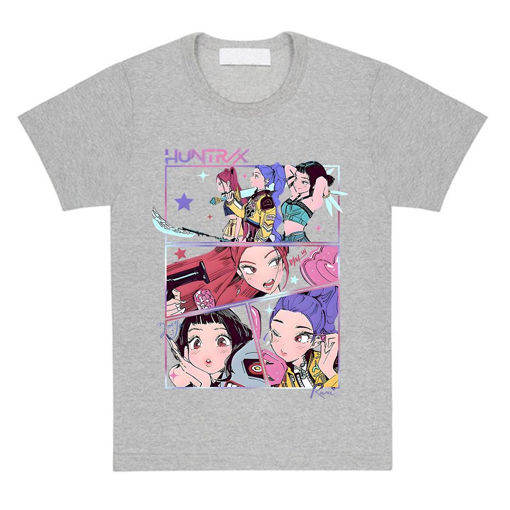 Kpop Lovci démonů Huntrix Girls Tričko Krátký rukáv Bavlna Móda Grafické tričko Ležérní Bavlna Volné Dámské tričko Streetwear
