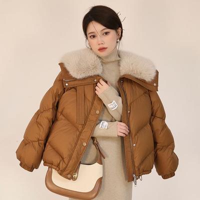 Trendiger Wintermantel für zierliche Frauen, Daunenjacke im koreanischen Stil mit modischem Pelzkragen