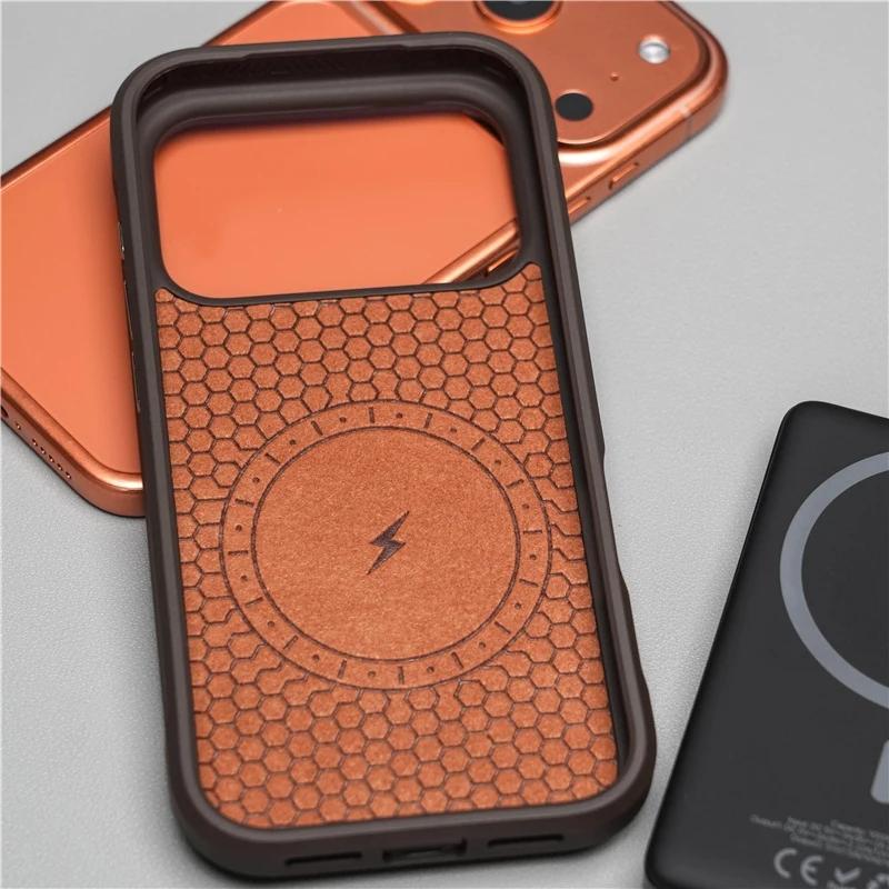 Magnetic Lattice Woven Magsafe Case For iPhone 17 16 Pro Max 17Pro 16Pro Luxury Metal Button Wireless Charging Shockproof Cover
