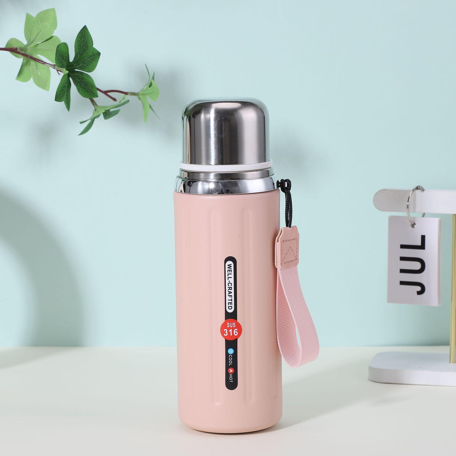 

316 Stainless Steel Insulated Cup Retro Roman Column Water Cup Large-capacity Outdoor Water Bottle with Tea and Water Separation 800ml рожевий