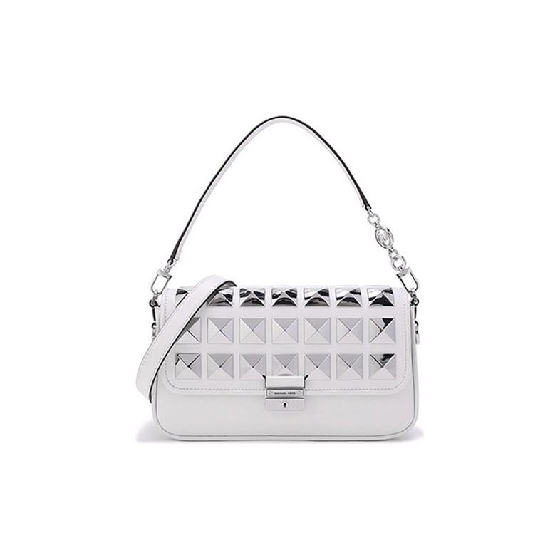 

Michael Kors Mk Bradshaw Leather Studded Tote Bag Fashion Casual Shoulder Crossbody Small Women bags White 30H1S2BL0L-OPTIC-WHITE Basic Set (Bag+Dust Bag)