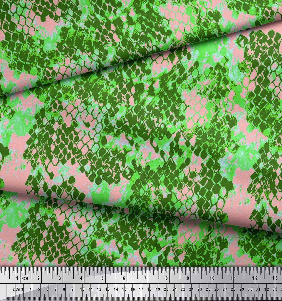 Soimoi White Poly Crepe Fabric Snake Animal Skin Print Fabric by the Metre 42 Inch
