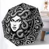1pc Sturdy 8-Bone Auto Umbrella, Black Ornate Valknut Medusa Umbrella, Digital Printed, Foldable Umbrella for On-the-Go Outdoor Use