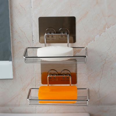Home Stainless Steel No Drilling Bathroom Soap Box Sucker Soap Rack Wall Mounted Drain Soap Holder