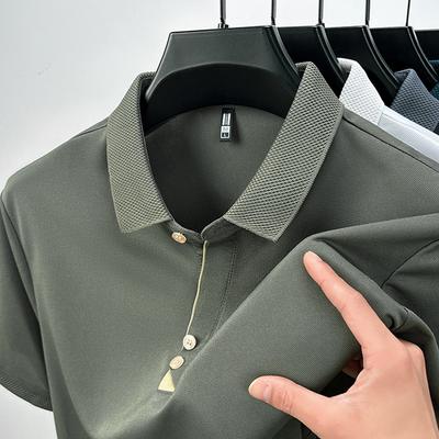 Jednofarebné polo tričko s krátkym rukávom s klopou Pánske voľné priedušné tenké tričko ležérne
