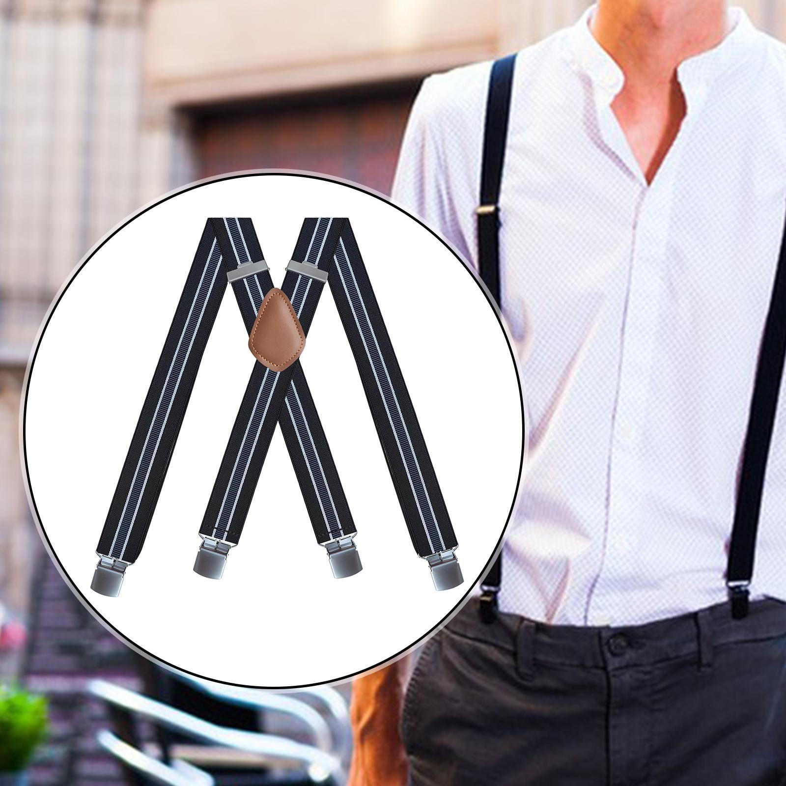 

Mens Suspender Adjustable Braces for Business Formal Events Wedding Jeans Dark Red stripes